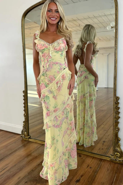 Romantic A-Line Sweetheart Spaghetti-Strap Open-Back Floor-Length Prom Dresses