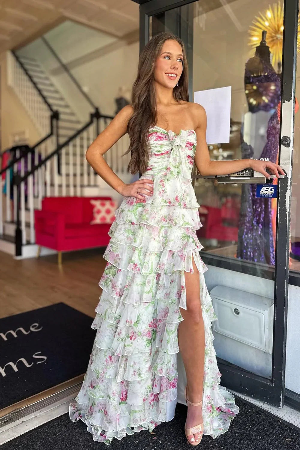 Romantic Mermaid Sweetheart Strapless Ruffled Floral Prom Dress