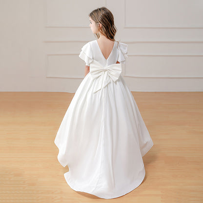 AERBA DRESS Wedding Flower Girl Dress A-line Elegant Bridal Party Dress for Girls Puffy Floor Length Prom Dress Ruffled Sleeves Pageant Princess Dress
