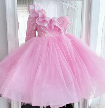 AERBA DRESS Wedding Flower Girl Dress One Shoulder Sequins Puffy Formal Events Princess Evening Party Dress Ball Gown Princess Dress