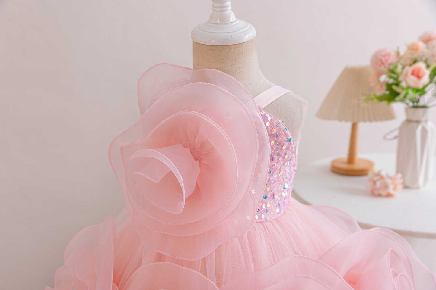 AERBA DRESS Wedding Flower Girl Dress Girls Party Dresses Elegant Child Wedding Gown Sequined Big Bow Kids Birthday Ceremonial Dress
