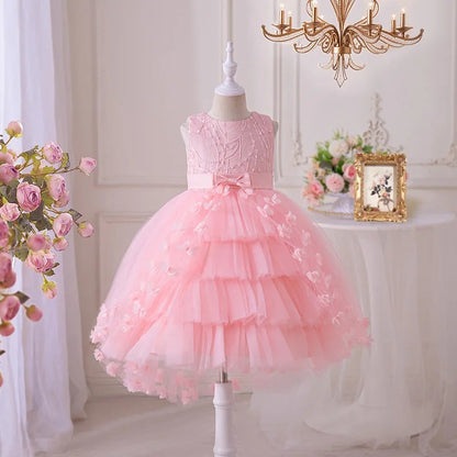 Wedding Flower Girl Dress Butterfly Thousand-Layer Girls Bridesmaid Dresses Sleeveless Evening Dresses Children Princess Dress