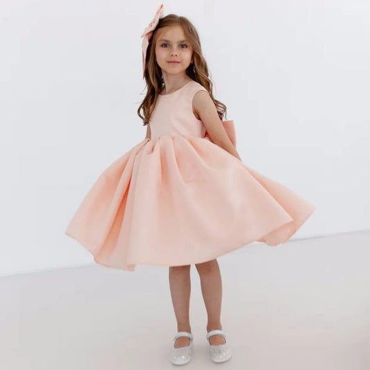 AERBA DRESS Wedding Flower Girl Dress Satin With Bow Sleeveless Birthday Party First Communion Gowns Princess Dress