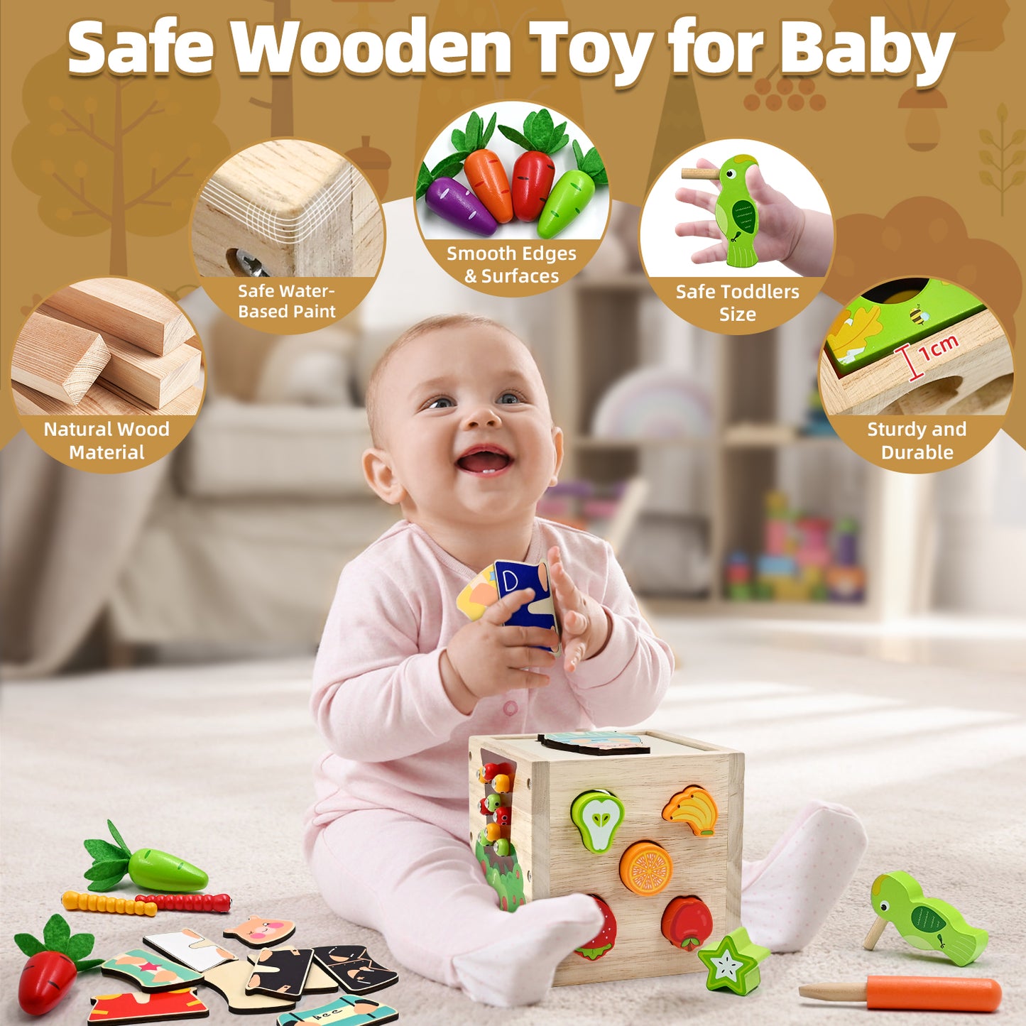 AERBA HOT SALE Baby Wooden Activity Cube Center Toys for Boys Girls Birthday Gifts 5 in 1 Montessori Educational Learning Sensory Toys