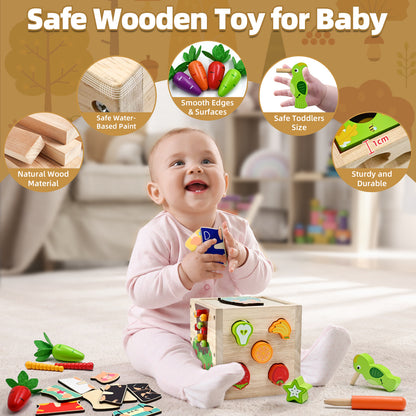 AERBA HOT SALE Baby Wooden Activity Cube Center Toys for Boys Girls Birthday Gifts 5 in 1 Montessori Educational Learning Sensory Toys