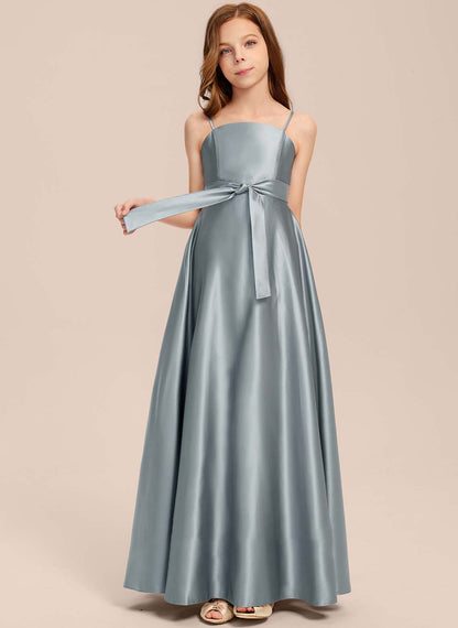 Girls' Formal Dress Elegant A Line Spaghetti Strap Bow wedding Girl Guest Dress Temperament Hot Sale Junior Bridesmaid Dress