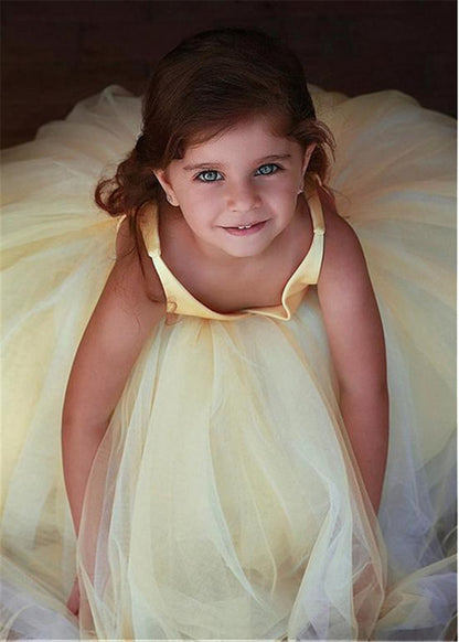 Wedding Flower Girl Dress V Neck Pleats Ball Gown Floor Length Modest Dresses Pageant Party Gift Birthday Princess Dress