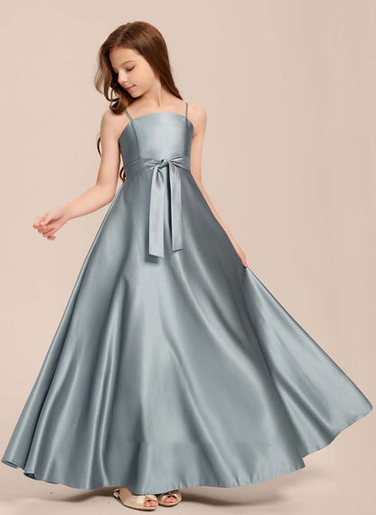 Girls' Formal Dress Elegant A Line Spaghetti Strap Bow wedding Girl Guest Dress Temperament Hot Sale Junior Bridesmaid Dress