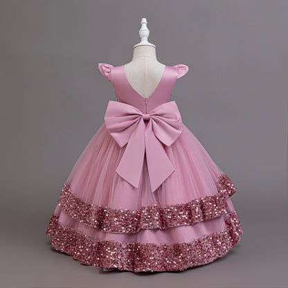 AERBA DRESS Wedding Flower Girl Dress New Elegant Girl Sequined Princess Dress Girl Graduation Party Prom Evening Dress