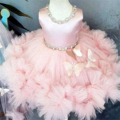 AERBA DRESS Wedding Flower Girl Dress Beading With Bow Sleeveless 3D Butterfly Child's Eucharistic Birthday Party Dresses ﻿