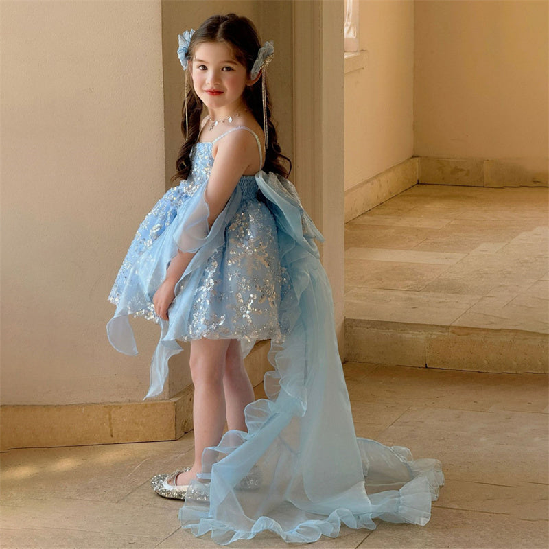 AERBA DRESS Wedding Flower Girl Dress Sparkle Princess Kids Baby Sequin Lace Tail Girl Dresses First Communion Dresses Birthday Christmas Gift Party Dresses