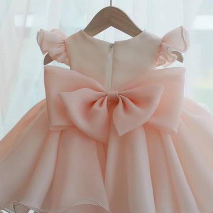 AERBA DRESS Wedding Flower Girl Dress Puffy Tulle Bow Ball Gown For Kids Birthday Shiny Pearls Round Neck Wedding Party Guest Dress Princess Dress
