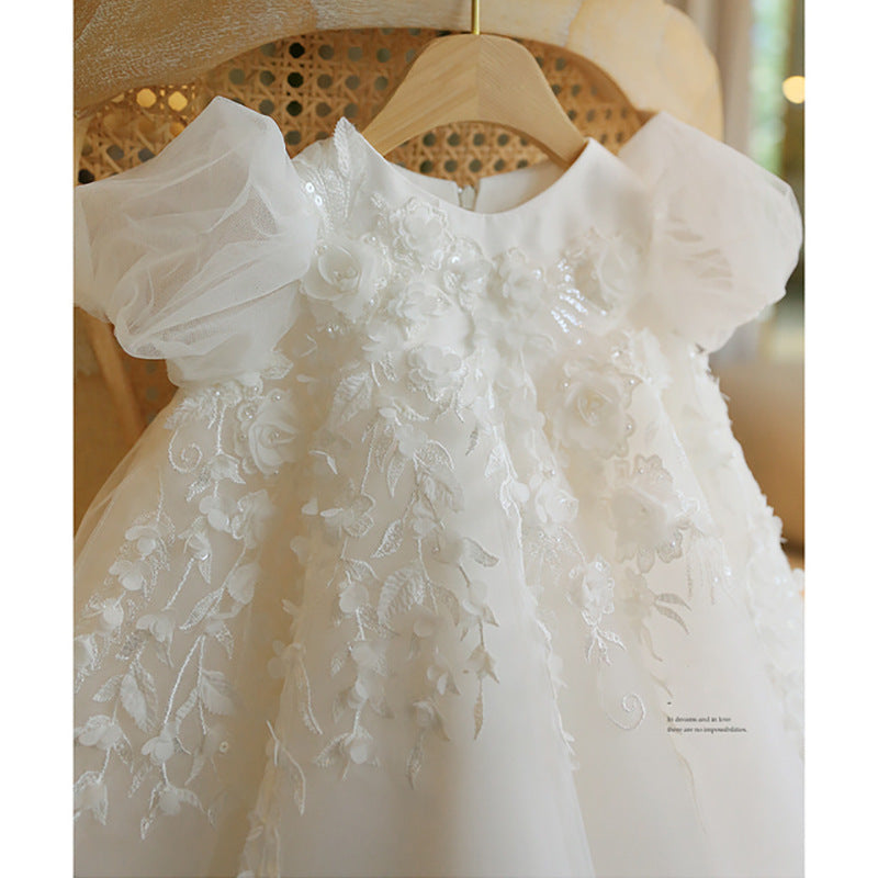 AERBA DRESS Wedding Flower Girl Dress Tulle Applique Puffy With Bow Cute Kids Baby Pageant Birthday Party Dress Ball Gowns