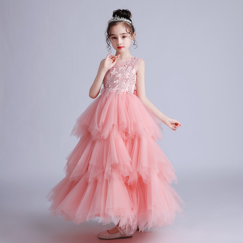 Wedding Flower Girl Dress Girl's Birthday High-End Tiers Bow Sleeveless Evening Dress Puffy Wedding Dress Princess Dress