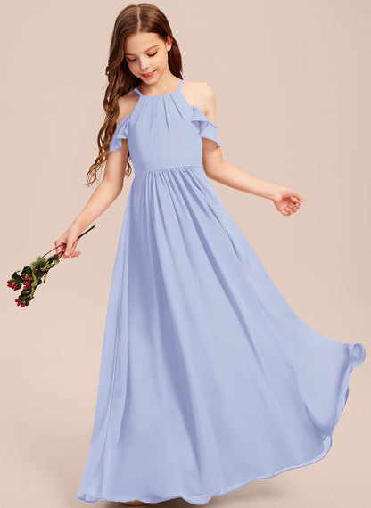 Girls' Formal Dress Elegant A Line Off Shoulder Ruched Chiffon Lace Holy Communion Birthday Ball Evening Dress Hot Sale Junior Bridesmaid Dress