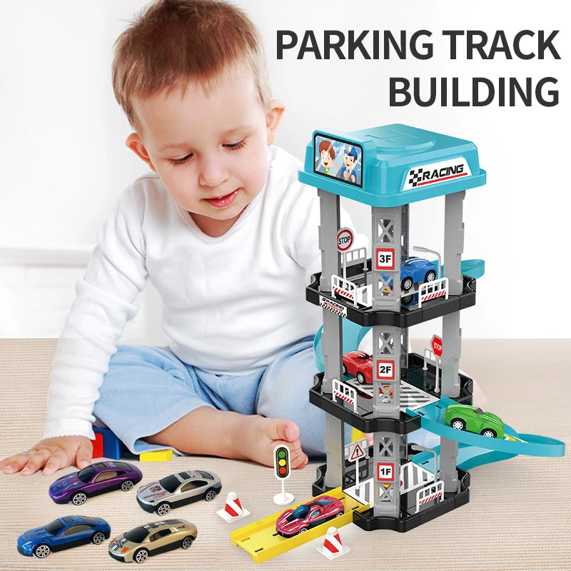 AERBA HOT SALE Ejection slide parking track collection toys Random little car set Puzzle assembled multi-layer racing model boy birthday gift