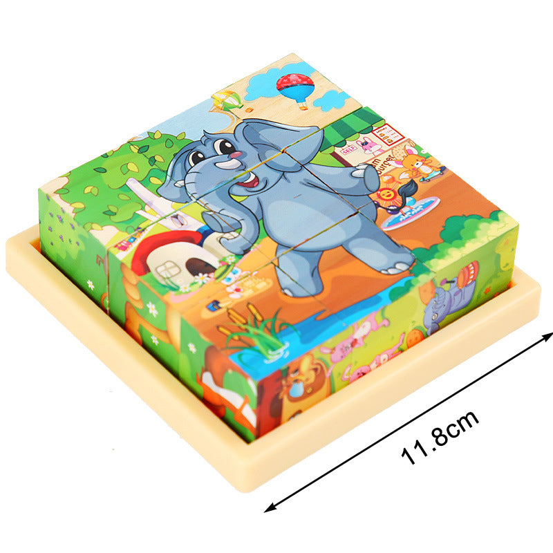 Aerba Children's Toys 3D cube Wooden puzzle children's nine pieces six-sided wooden block tray children's Montessori learning educational puzzle toys