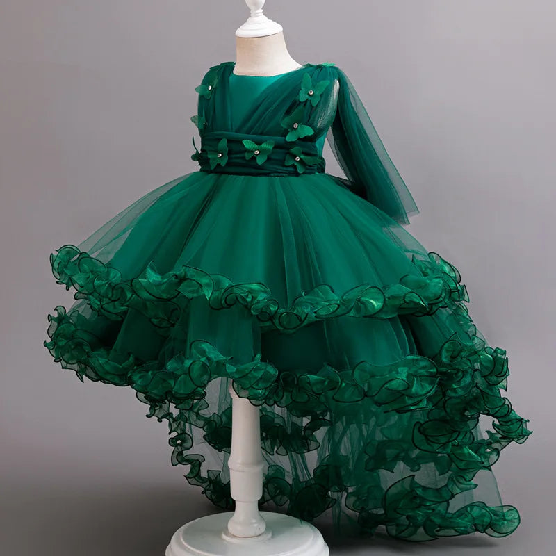 Wedding Flower Girl Dress Puffy Children's Birthday Wedding Ceremony Performance Costume Tiers Ruched Princess Dress
