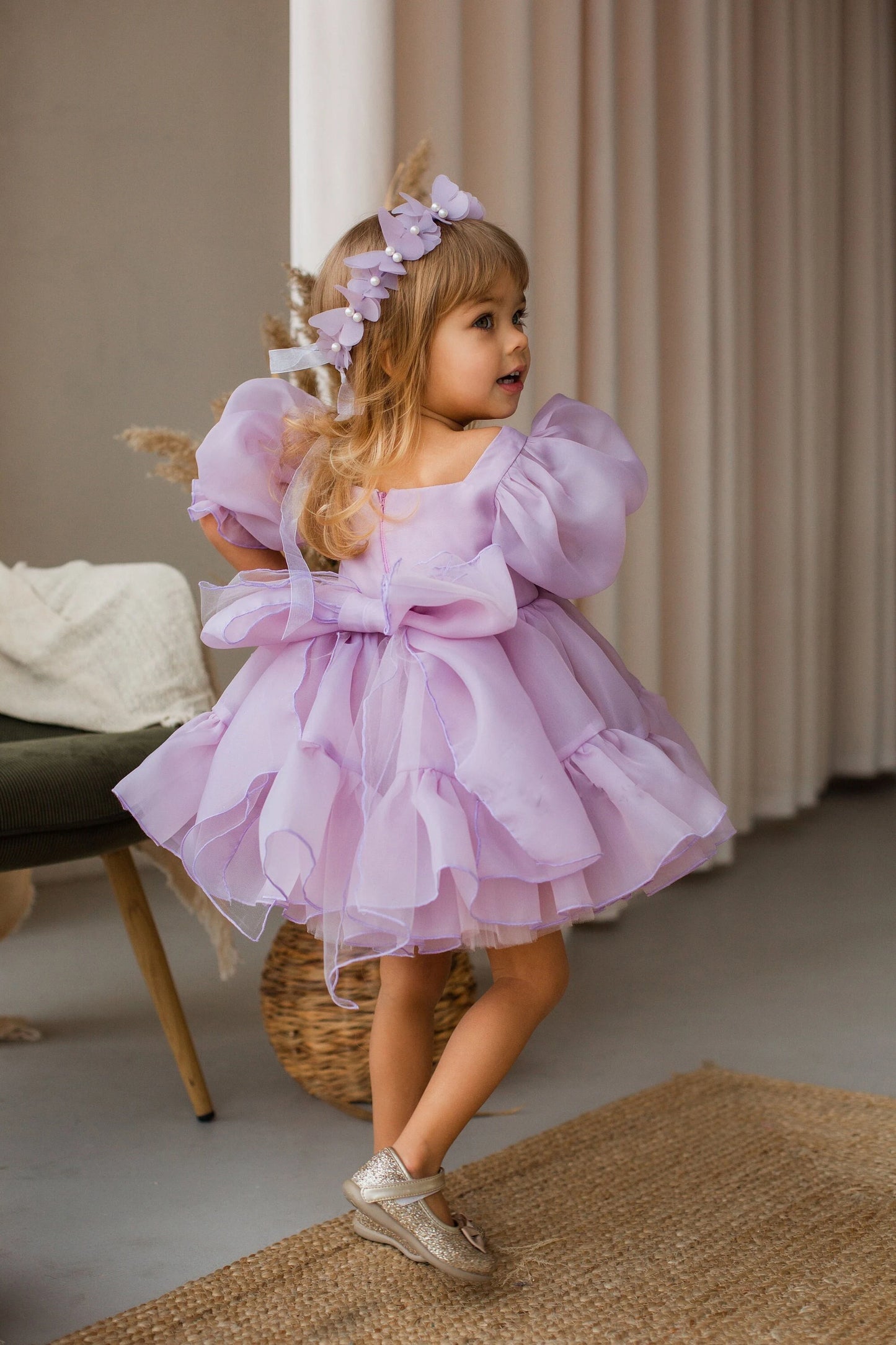 AERBA DRESS Wedding Flower Girl Dress Puff Sleeves Satin Fluffy Little Baby Girls Princess Birthday Party Ball Evening Gowns