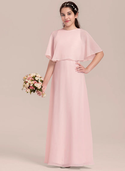 Elegant A-line Scoop Floor-Length Formal Girl's Dress Flowy Simple Junior Bridesmaid Dress