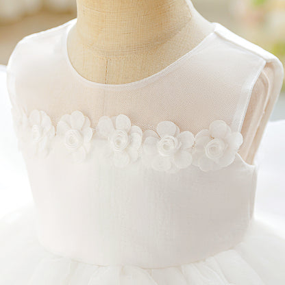 Wedding Flower Girl Dress Elegant Baptism Party Baby Girl Dress Toddler Big Bow 1st Birthday Bridesmaids Prom Dresses Girls Lace Wedding Princess Dress