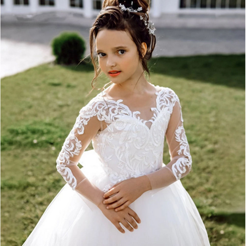 AERBA DRESS Wedding Flower Girl Dress Little Girl Toddlers Wedding Dresses Vintage Lace Child Princess Communion Pageant Gowns