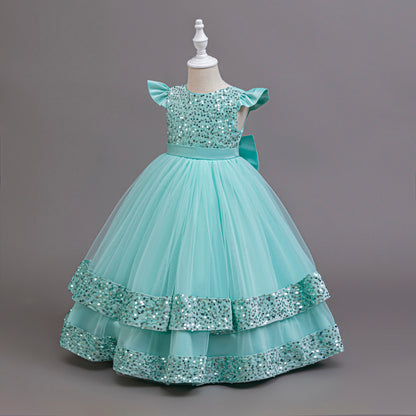 AERBA DRESS Wedding Flower Girl Dress New Elegant Girl Sequined Princess Dress Girl Graduation Party Prom Evening Dress
