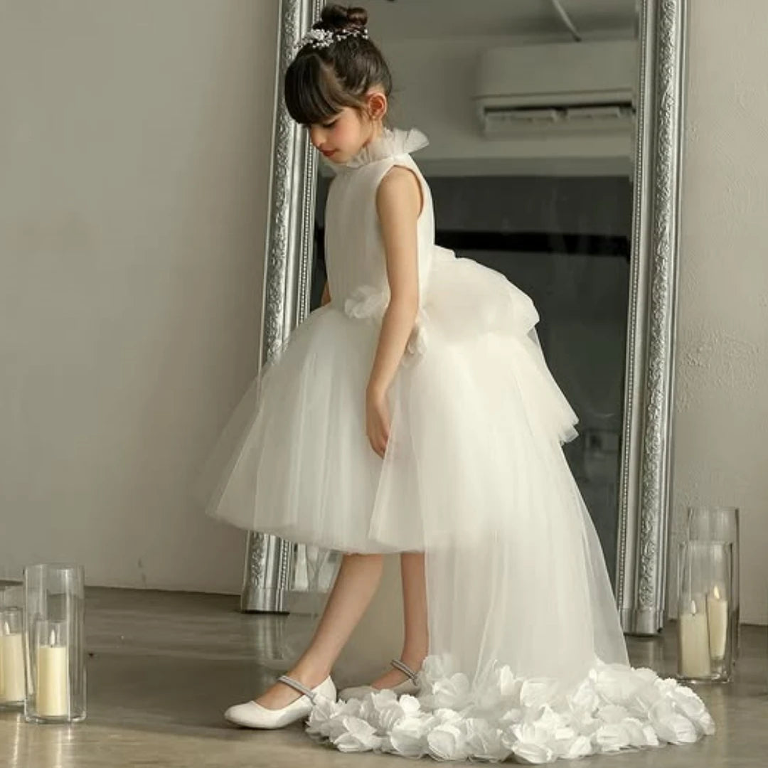 AERBA DRESS Wedding Flower Girl Dress Tulle With Flowers Trailing Sleeveless Birthday Banquet Princess Gown