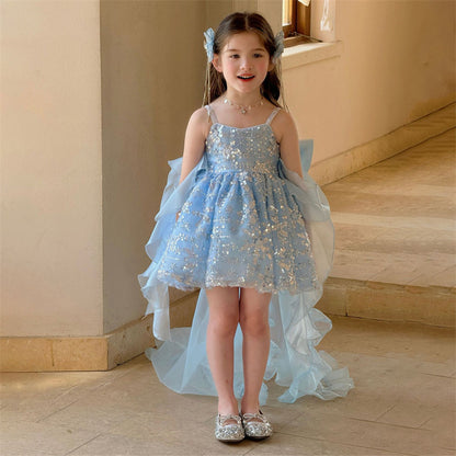 AERBA DRESS Wedding Flower Girl Dress Sparkle Princess Kids Baby Sequin Lace Tail Girl Dresses First Communion Dresses Birthday Christmas Gift Party Dresses