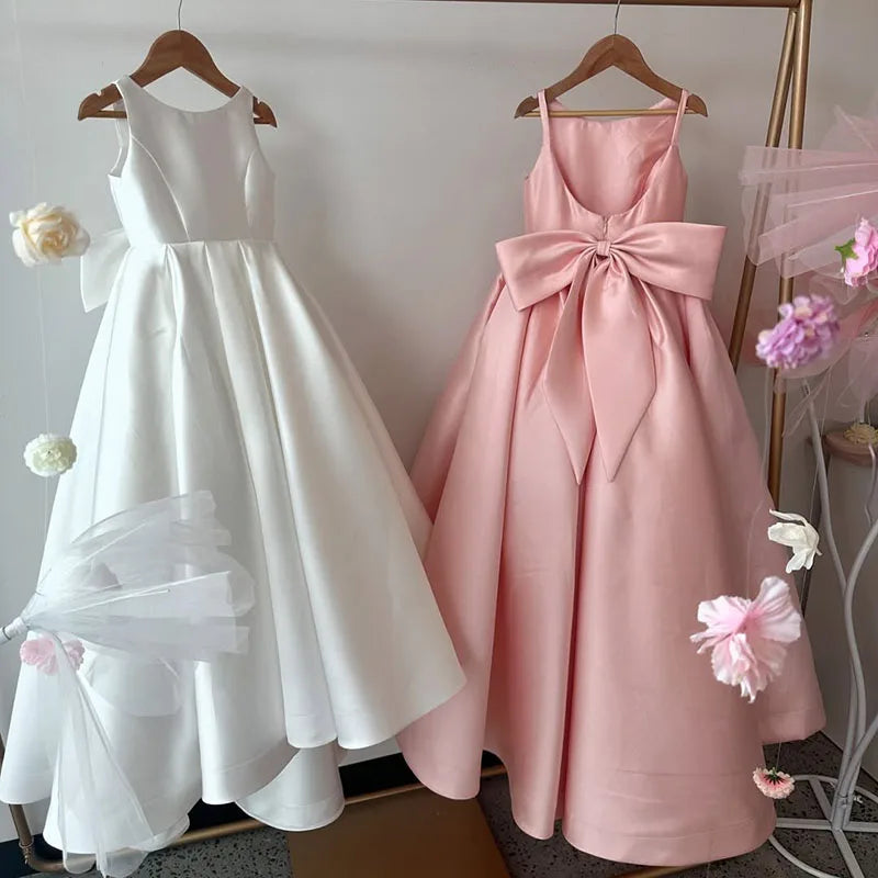 AERBA DRESS Wedding Flower Girl Dress Sleeveless With Bow Princess Child First Eucharistic Birthday Party Dress