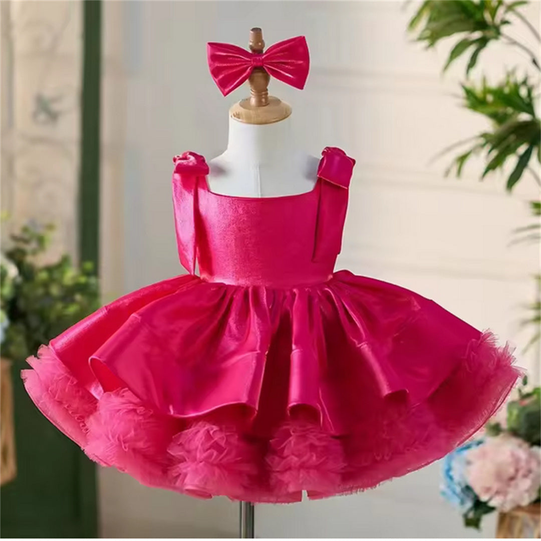 AERBA DRESS Wedding Flower Girl Dress Satin Knee Length Tulle Puffy Princess Kids Birthday Party First Communion Ball
