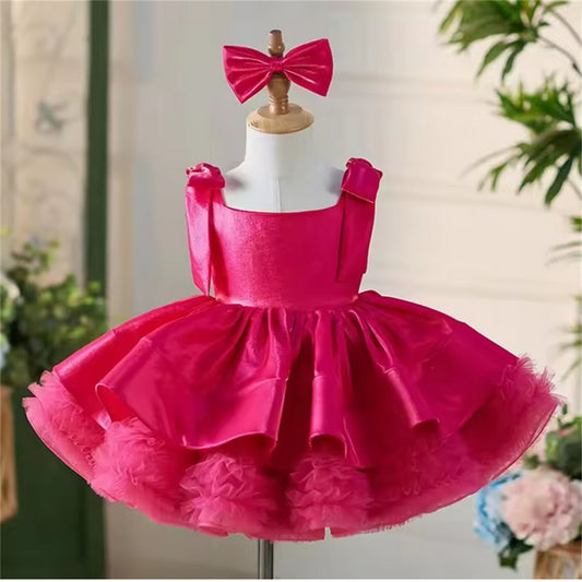 AERBA DRESS Wedding Flower Girl Dress Satin Knee Length Tulle Puffy Princess Kids Birthday Party First Communion Ball