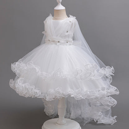 Wedding Flower Girl Dress Puffy Children's Birthday Wedding Ceremony Performance Costume Tiers Ruched Princess Dress