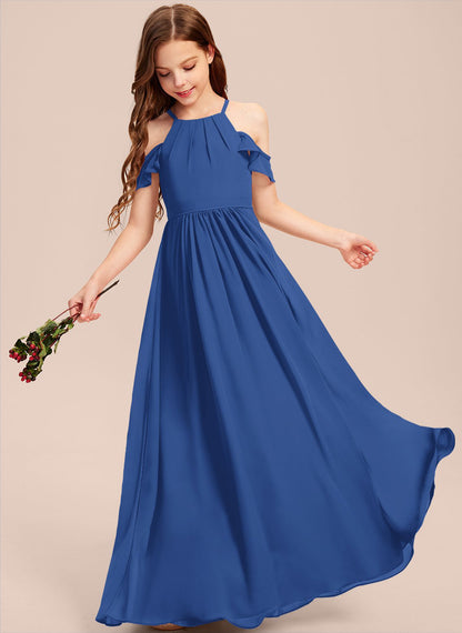 Girls' Formal Dress Elegant A Line Off Shoulder Ruched Chiffon Lace Holy Communion Birthday Ball Evening Dress Hot Sale Junior Bridesmaid Dress