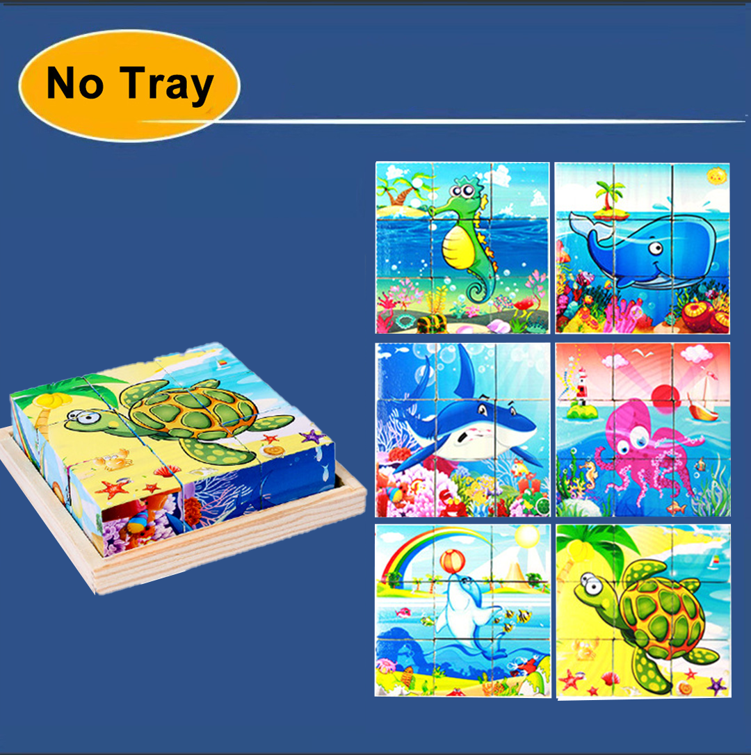 Aerba Children's Toys 3D cube Wooden puzzle children's nine pieces six-sided wooden block tray children's Montessori learning educational puzzle toys