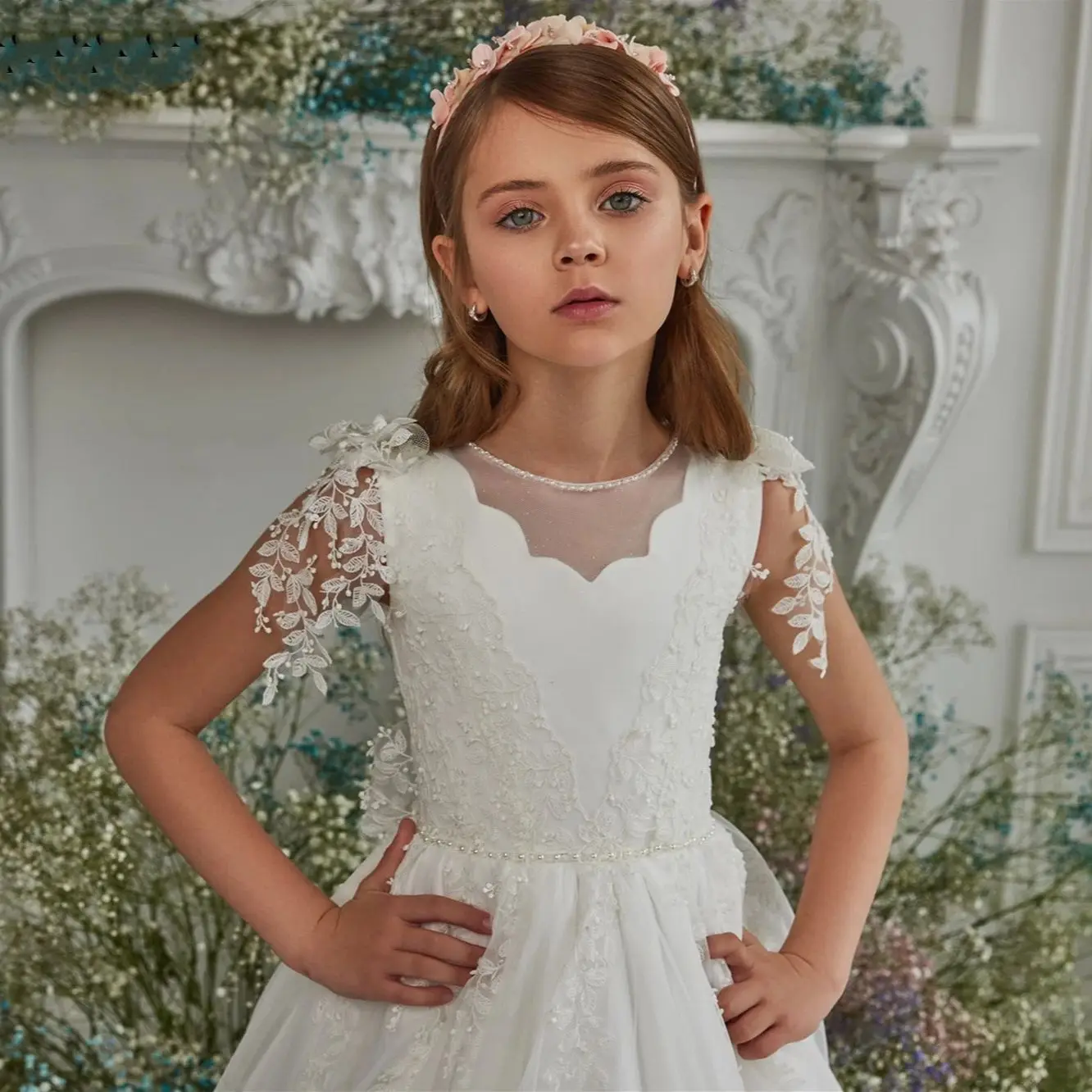 AERBA DRESS Wedding Flower Girl Dress A Line First Communion Ball Gown for Weddings Satin Floor Length Boho Princess Kids Evening Party
