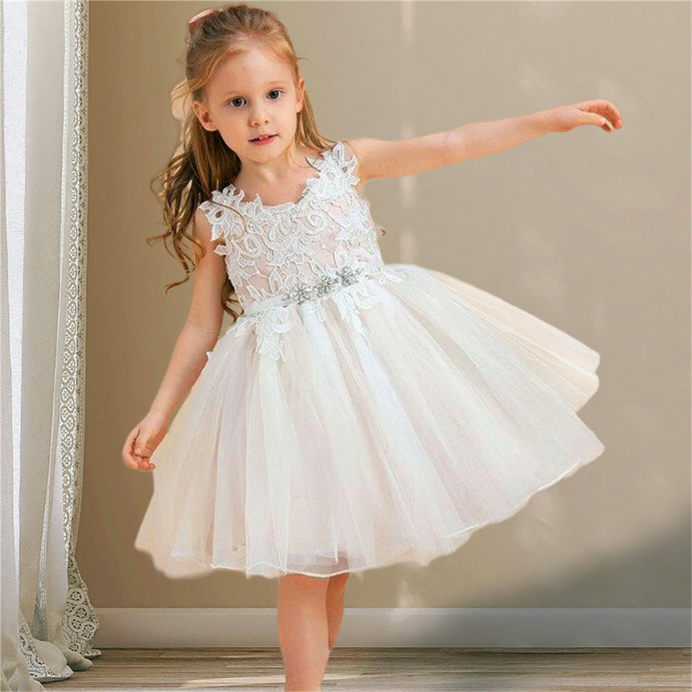 AERBA DRESS Wedding Flower Girl Dress Sleeveless Tulle Lace Printing Princess Ball First Communion Dresses Birthday Present