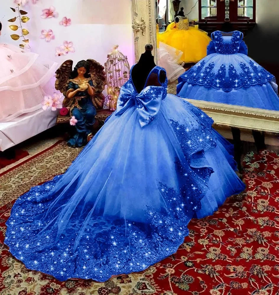 AERBA DRESS Wedding Flower Girl Dress Little Girls Birthday Party Gown Toddlers Beaded Lace Princess Pageant Dress