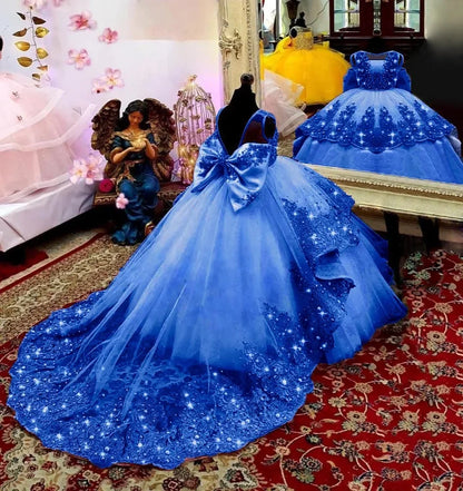 AERBA DRESS Wedding Flower Girl Dress Little Girls Birthday Party Gown Toddlers Beaded Lace Princess Pageant Dress