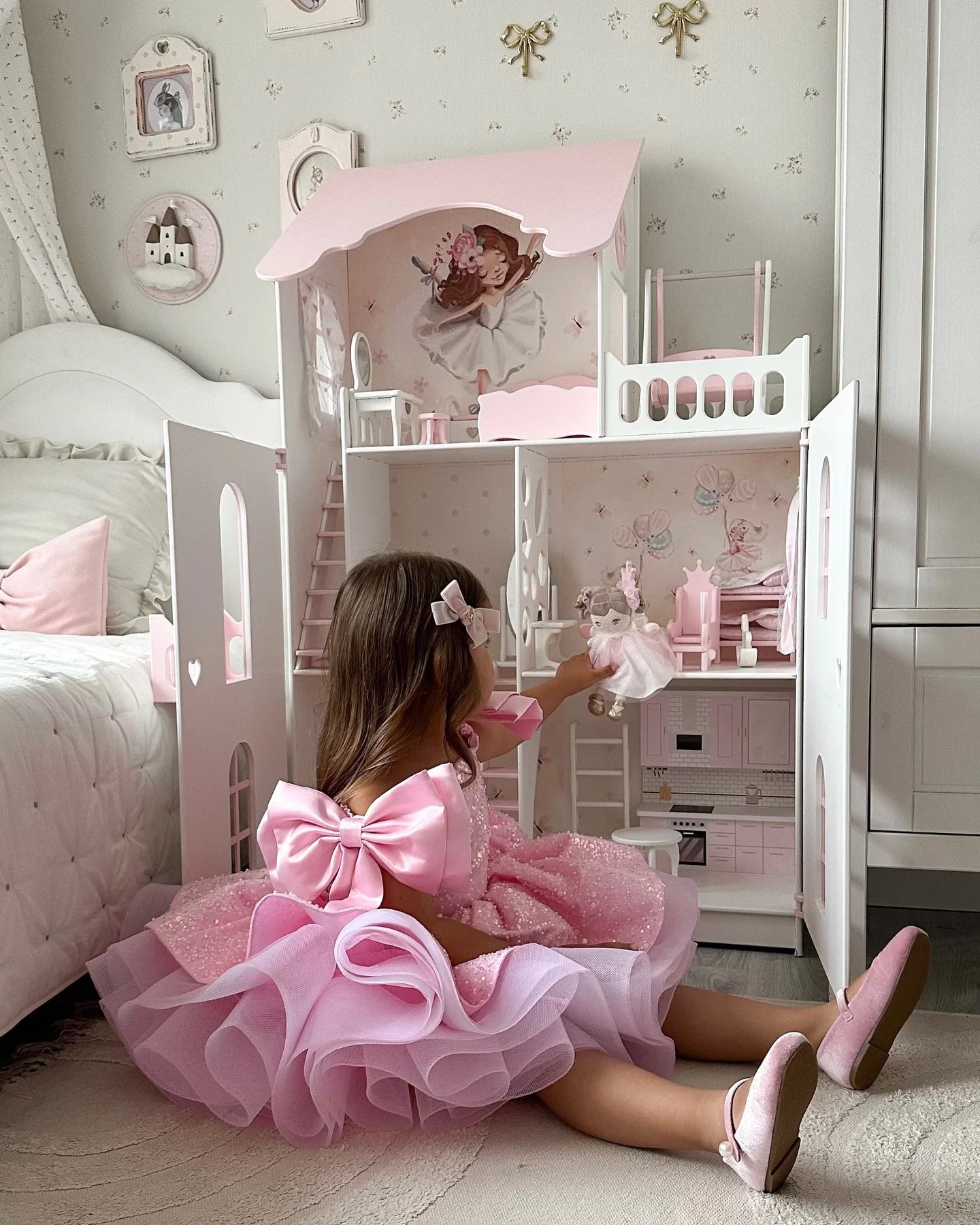 AERBA DRESS Wedding Flower Girl Dress Sequins With Bow Knee Length Cute Princess Birthday Party First Communion Gown