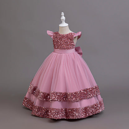 AERBA DRESS Wedding Flower Girl Dress New Elegant Girl Sequined Princess Dress Girl Graduation Party Prom Evening Dress