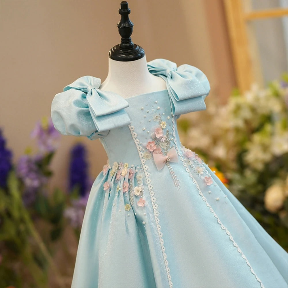 AERBA DRESS Wedding Flower Girl Dress Square Neck Puff Sleeves A-line Dresses For Girls Performance Activities Charming Beads Princess Gown Birthday Party Dresses