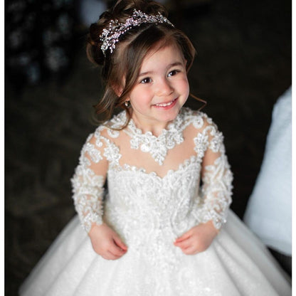 AERBA DRESS Wedding Flower Girl Dress Glitter Sparkly Lovely Bow Bead Floral Appqulies Princess Holy Fisrst Communion Ball Gown