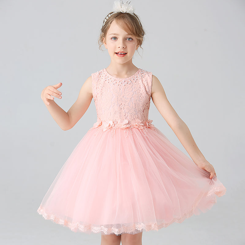 AERBA DRESS Wedding Flower Girl Dress Children's Performance Girls' Tank Top Dance Sleeveless Lace Princess Dress