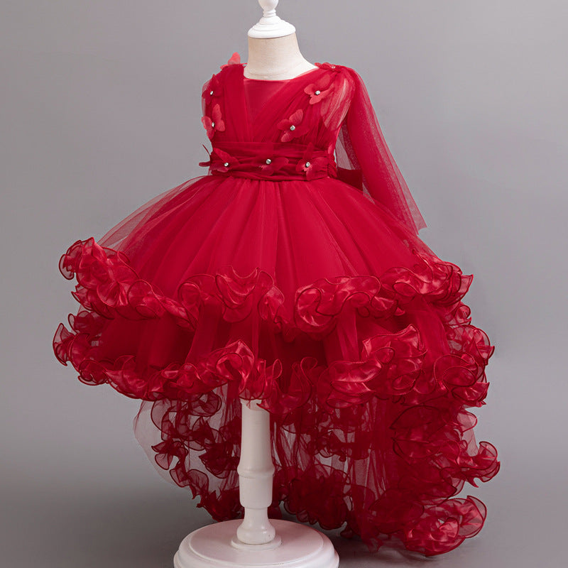 Wedding Flower Girl Dress Puffy Children's Birthday Wedding Ceremony Performance Costume Tiers Ruched Princess Dress