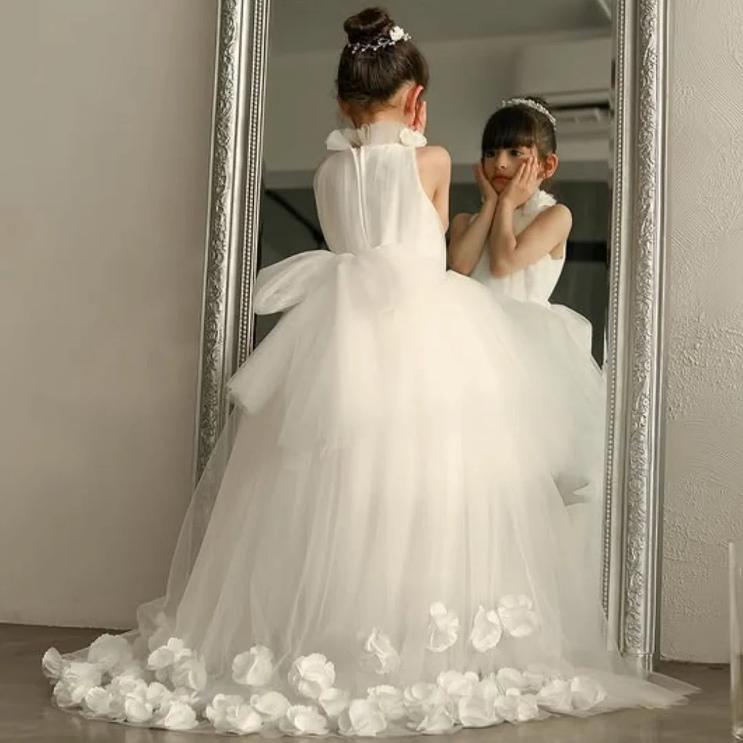AERBA DRESS Wedding Flower Girl Dress Tulle With Flowers Trailing Sleeveless Birthday Banquet Princess Gown