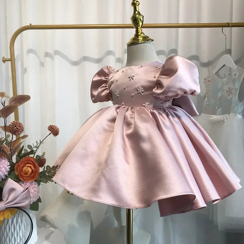 AERBA DRESS Wedding Flower Girl Dress Baby Girls Party Dress Puff Sleeves Ball Gowns Elegant Baptism First Birthday Dresses Beading Children Princess Dress