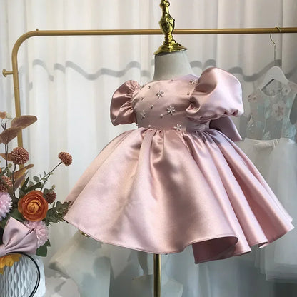 AERBA DRESS Wedding Flower Girl Dress Baby Girls Party Dress Puff Sleeves Ball Gowns Elegant Baptism First Birthday Dresses Beading Children Princess Dress