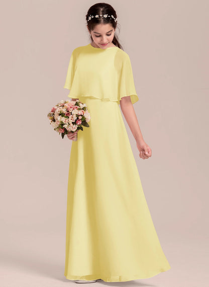 Elegant A-line Scoop Floor-Length Formal Girl's Dress Flowy Simple Junior Bridesmaid Dress