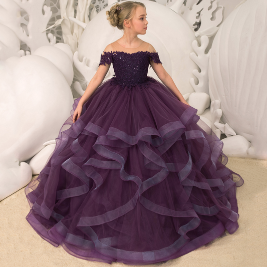AERBA DRESS Wedding Flower Girl Dress Floral Appliques Tiered With Trailing For Wedding Birthday Party Banquet Gown
